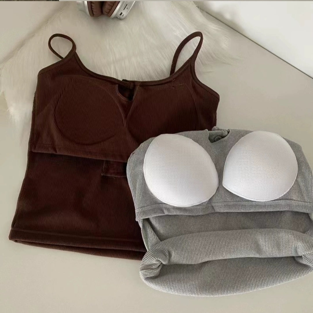 Casual Button-Up Built-In Bra Camisole